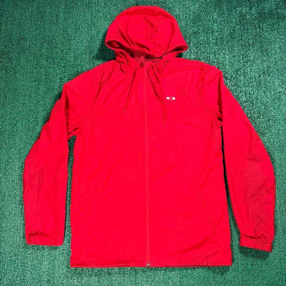 Oakley Red Full Zip Hooded Windbreaker Jacket Medium